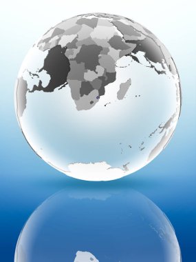 Svaziland parlak yüzeye yansıtan dünya üzerinde bayrak ile. 3D çizim.