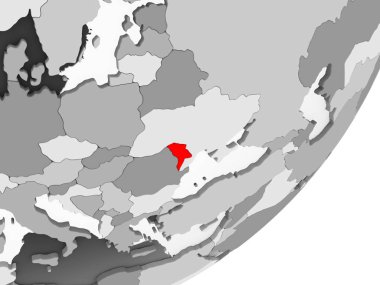 Şeffaf okyanuslar ile gri küre kırmızı vurgulanır Moldova Illustration. 3D çizim.