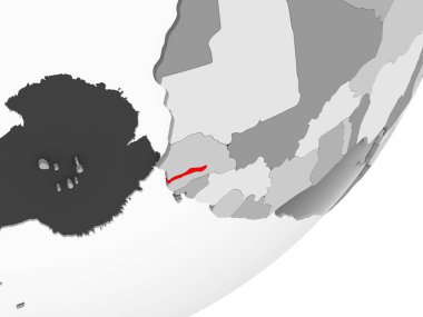 Şeffaf okyanuslar ile gri küre kırmızı vurgulanır Gambiya Illustration. 3D çizim.