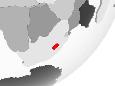 Lesotho şeffaf okyanuslar ile gri küre kırmızı vurgulanır Illustration. 3D çizim.