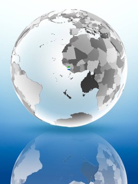 Sierra Leone parlak yüzeye yansıtan dünya üzerinde bayrak ile. 3D çizim.