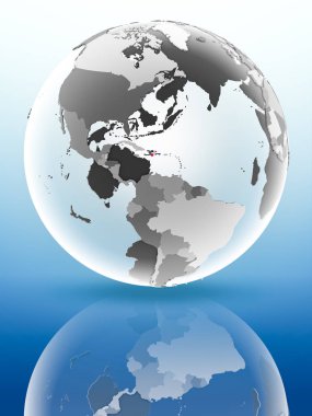 Dominik Cumhuriyeti bayrağı parlak yüzeye yansıtan dünya üzerinde. 3D çizim.