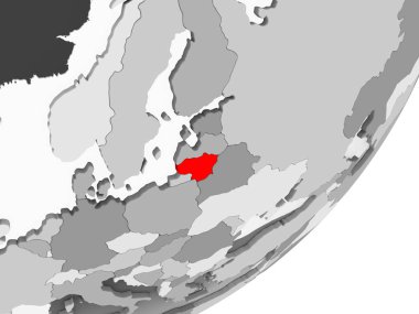 Şeffaf okyanuslar ile gri küre kırmızı vurgulanır Litvanya Illustration. 3D çizim.