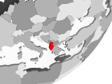 Resimde saydam okyanuslar ile gri küre kırmızı vurgulanır Arnavutluk. 3D çizim.