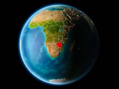 Zimbabve görünür kenarlık çizgisi ve şehir ışıkları ile son derece detaylı yüzey dokuları ile gece Dünya gezegeninin yörüngeden. 3D çizim. Nasa tarafından döşenmiş bu görüntü unsurları.