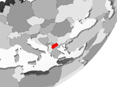 Şeffaf okyanuslar ile gri küre kırmızı vurgulanır Makedonya Illustration. 3D çizim.