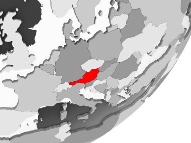 Şeffaf okyanuslar ile gri küre kırmızı vurgulanır Avusturya Illustration. 3D çizim.