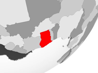 Şeffaf okyanuslar ile gri küre kırmızı vurgulanır Gana Illustration. 3D çizim.