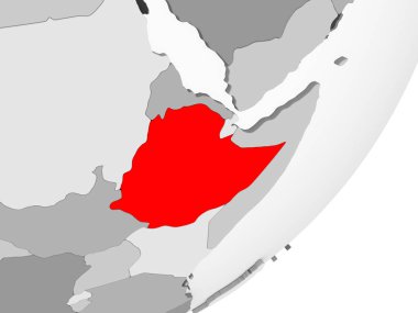 Resimde saydam okyanuslar ile gri küre kırmızı vurgulanır Etiyopya. 3D çizim.