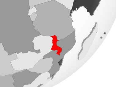 Şeffaf okyanuslar ile gri küre kırmızı vurgulanır Malavi Illustration. 3D çizim.