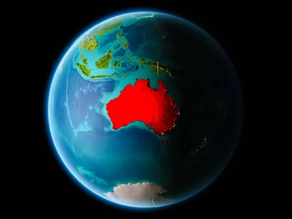 Australië Van Baan Van Planeet Aarde Night Met Zeer Gedetailleerde — Stockfoto