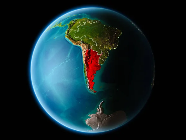 Argentina Desde Órbita Del Planeta Tierra Por Noche Con Texturas — Foto de Stock