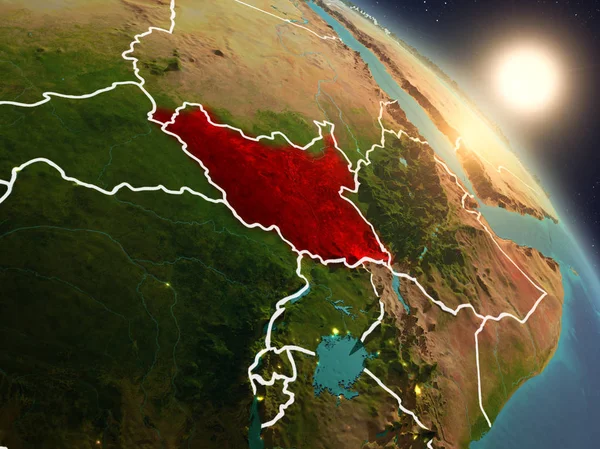 Захід Сонця Над Південного Судану Космосу Планеті Земля Видимими Кордони — стокове фото