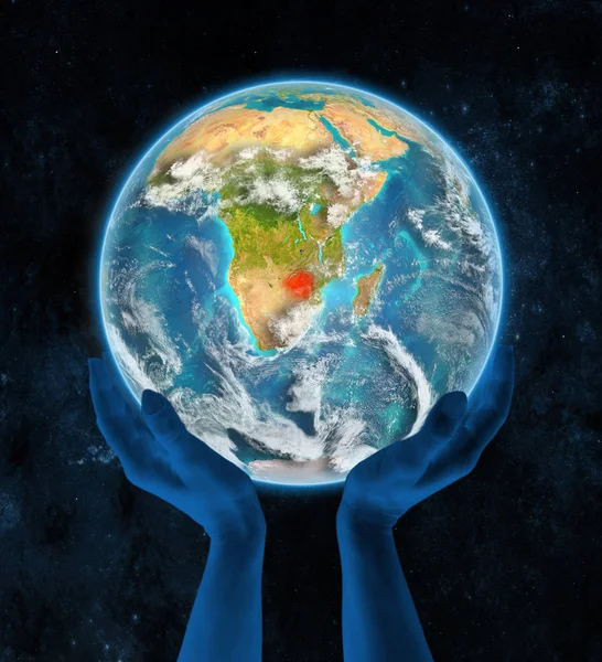 Simbabwe Auf Der Erde Händen Weltraum Illustration — Stockfoto