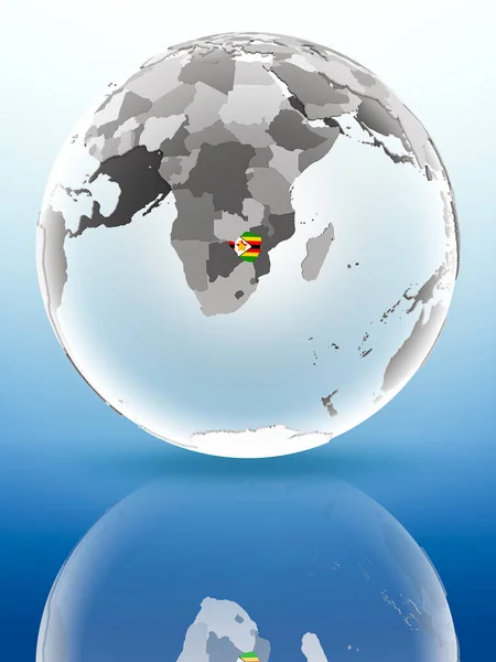 Zimbabwe Med Flagga Globen Som Återspeglar Den Blanka Ytan Illustration — Stockfoto