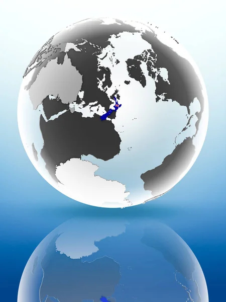 New Zealand Flag Globe Reflecting Shiny Surface Illustration — Stock Photo, Image