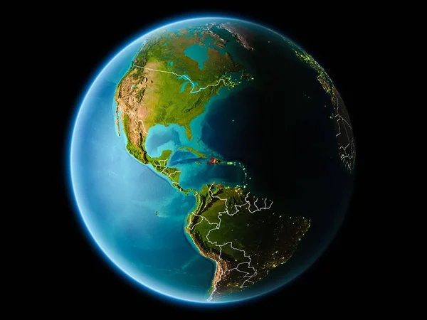 Гаїті Орбіти Планети Земля Вночі Висока Докладну Поверхнева Текстура Лінії — стокове фото