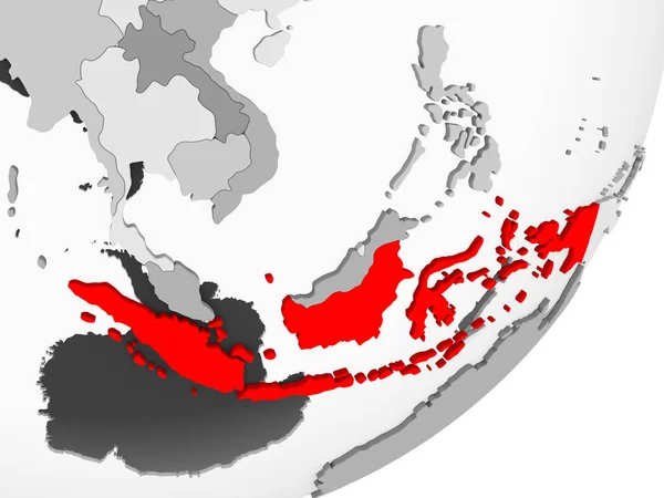 Ilustración Indonesia Resaltada Rojo Sobre Globo Gris Con Océanos Transparentes —  Fotos de Stock