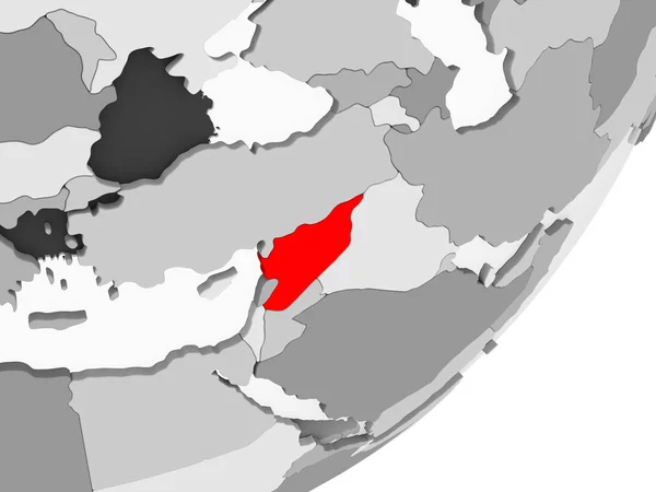 Ilustracja Syrii Zaznaczone Czerwono Szary Globus Przezroczystym Oceanów Ilustracja — Zdjęcie stockowe