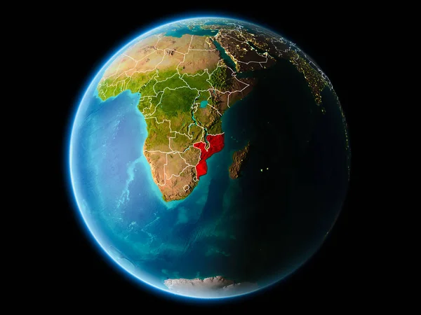 Мозамбик Орбиты Планеты Земля Ночью Подробными Поверхностными Текстурами Видимыми Пограничными — стоковое фото