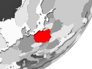 Şeffaf okyanuslar ile gri küre kırmızı vurgulanır Polonya Illustration. 3D çizim.