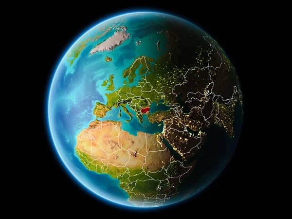 Болгарії Орбіти Планети Земля Вночі Висока Докладну Поверхнева Текстура Лінії — стокове фото