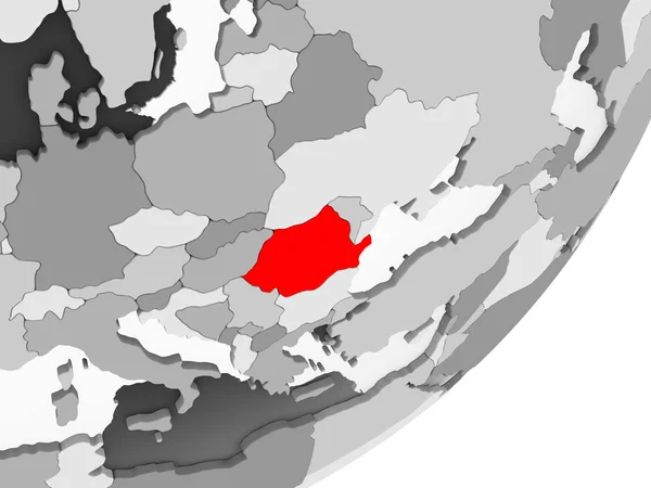 Ілюстрація Румунії Виділено Червоним Кольором Сірий Глобусом Допомогою Прозорих Океанів — стокове фото