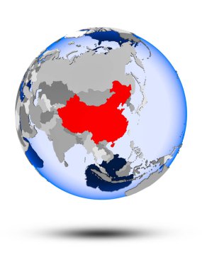 Çin gölge ve yarı saydam okyanus beyaz arka plan üzerinde izole ile siyasi dünya üzerinde. 3D çizim.