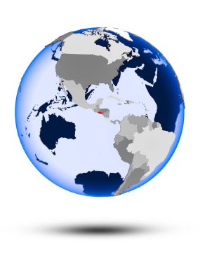 El Salvador gölge ve yarı saydam okyanus beyaz arka plan üzerinde izole ile siyasi dünya üzerinde. 3D çizim.