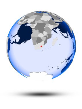 Lesotho gölge ve yarı saydam okyanus beyaz arka plan üzerinde izole ile siyasi dünya üzerinde. 3D çizim.