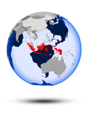 Endonezya gölge ve yarı saydam okyanus beyaz arka plan üzerinde izole ile siyasi dünya üzerinde. 3D çizim.