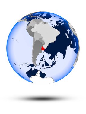 Uruguay ile gölge ve yarı saydam okyanus beyaz arka plan üzerinde izole siyasi dünya üzerinde. 3D çizim.
