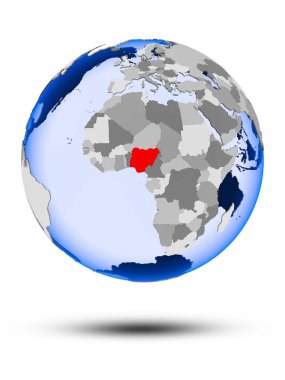 Nijerya gölge ve yarı saydam okyanus beyaz arka plan üzerinde izole ile siyasi dünya üzerinde. 3D çizim.