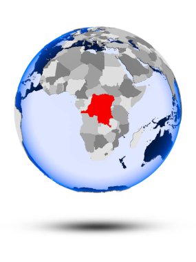 Demokratik Kongo Cumhuriyeti gölge ve yarı saydam okyanus beyaz arka plan üzerinde izole ile siyasi dünya üzerinde. 3D çizim.