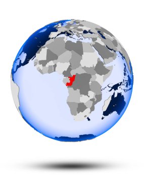 Kongo gölge ve yarı saydam okyanus beyaz arka plan üzerinde izole ile siyasi dünya üzerinde. 3D çizim.
