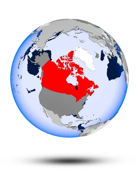 加拿大在政治地球上的阴影和半透明的海洋孤立的白色背景 — 图库照片