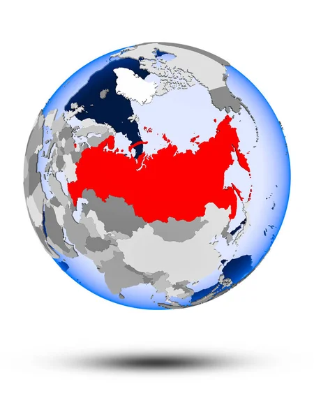 Rusland Politieke Wereldbol Met Schaduw Doorschijnend Oceanen Geïsoleerd Een Witte — Stockfoto