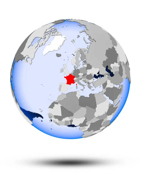 Франция Политическом Глобусе Тенью Прозрачными Океанами Изолированными Белом Фоне Иллюстрация — стоковое фото