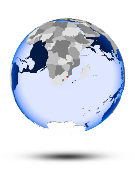 Свазиленд Политическом Глобусе Тенью Прозрачными Океанами Изолированными Белом Фоне Иллюстрация — стоковое фото