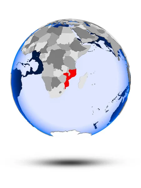 Mozambique Sur Globe Politique Avec Ombre Océans Translucides Isolés Sur — Photo