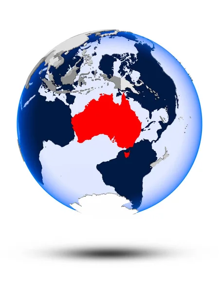 Australië Politieke Wereldbol Met Schaduw Doorschijnend Oceanen Geïsoleerd Een Witte — Stockfoto
