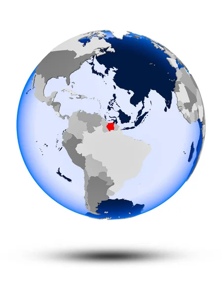 Суринам Политическом Глобусе Тенью Прозрачными Океанами Изолированными Белом Фоне Иллюстрация — стоковое фото