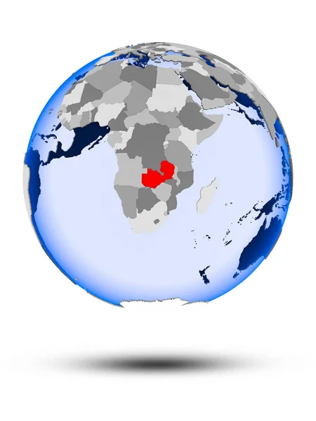 Sambia Auf Politischem Globus Mit Schatten Und Durchscheinenden Ozeanen Isoliert — Stockfoto