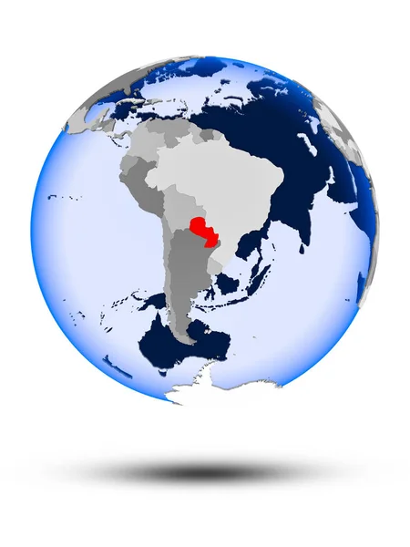Paraguay Auf Politischem Globus Mit Schatten Und Durchscheinenden Ozeanen Isoliert — Stockfoto