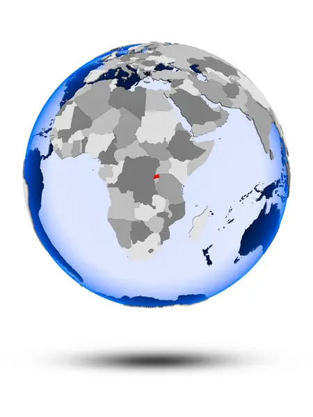 Rwandě Politické Globe Stínem Průsvitné Oceány Izolovaných Bílém Pozadí Obrázek — Stock fotografie