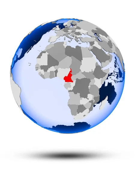 Kamerun Politikai Globe Árnyék Átlátszó Óceánok Elszigetelt Fehér Background Illusztráció — Stock Fotó