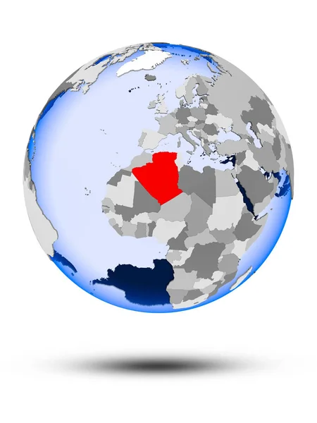 Алжир Политическом Глобусе Тенью Прозрачными Океанами Изолированными Белом Фоне Иллюстрация — стоковое фото