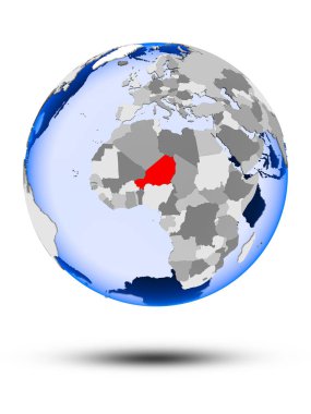 Nijer gölge ve yarı saydam okyanus beyaz arka plan üzerinde izole ile siyasi dünya üzerinde. 3D çizim.