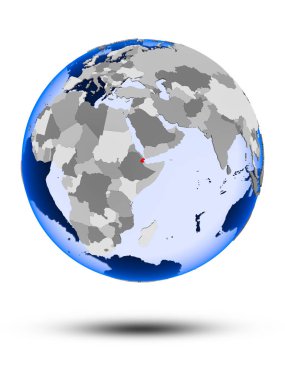 Cibuti gölge ve yarı saydam okyanus beyaz arka plan üzerinde izole ile siyasi dünya üzerinde. 3D çizim.