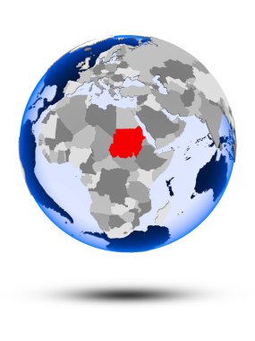 Sudan gölge ve yarı saydam okyanus beyaz arka plan üzerinde izole ile siyasi dünya üzerinde. 3D çizim.